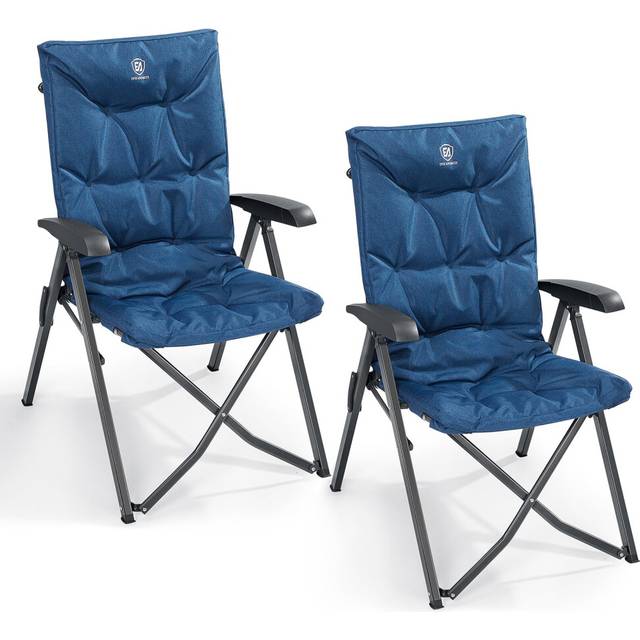 EVER ADVANCED Luxury Camping Chairs 2 Set for Adults Heavy Duty High Back Oversized Folding Garden Chair Comfy Padded 6cm Loadable 150kg Cam Adjustabl