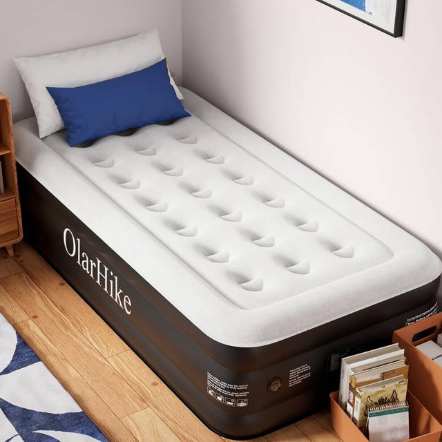 OlarHike Single Airbed, Inflatable Air Mattress with Built-in Pump, Blow Up Bed, Self Inflating Folding Guest Air bed with Flocked Surface For Camping