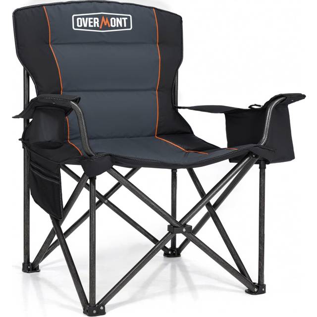 OVERMONT Oversized Camping Folding Chair for Adults with Side Pocket & Carry Bag-Heavy Duty Steel Frame Support 204kg with High Back & Cup Holder Comf