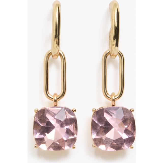 Square Crystal Link Drop Earrings Pink/Gold