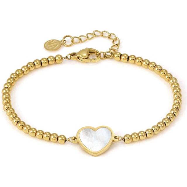 Nomination Emosfere Gold Mother of Pearl Heart Beaded Stainless Steel Bracelet - 15cm