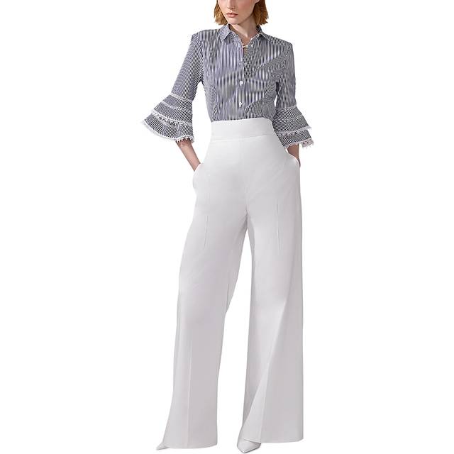 Stripe Tiered Ruffle Sleeve Button Down Top - WHITEBLUE - 8