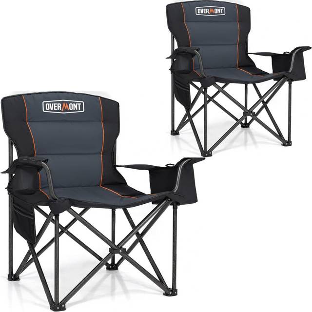 OVERMONT 2 Pack Oversized Camping Folding Chair for Adults with Side Pocket & Carry Bag-Heavy Duty Steel Frame Support 204kg with High Back & Cup Hold