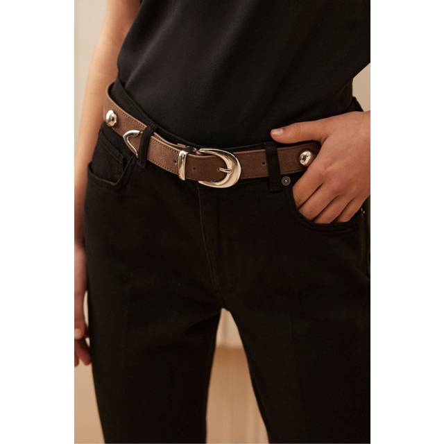 Mint Velvet Studded Leather Belt, Brown/Multi