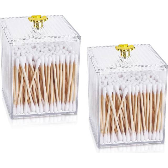 2Pcs Cotton Ball Holder, Q-Tips Holder Clear Modern Bathroom Organizers, Jars with Lids, for Cotton Ball