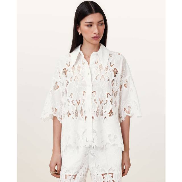 AllSaints Charli Embroidered Shirt - White, White, Size 12, Women