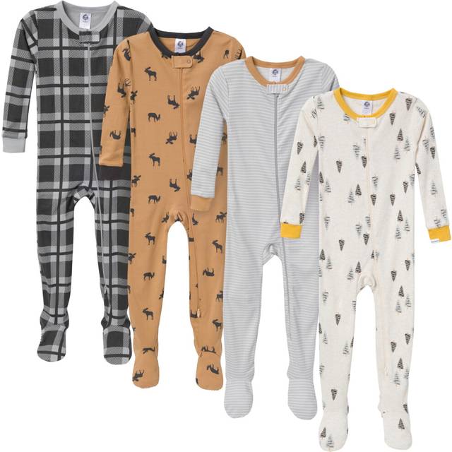 Gerber Baby-Boys 4-Pack Footed Pajamas  Moose