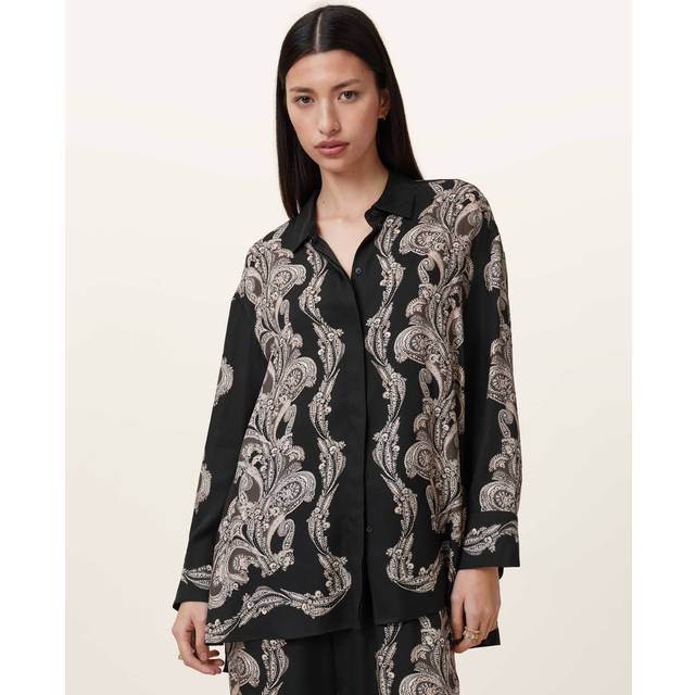 AllSaints Bernie Printed Relaxed Fit Shirt - 10, LITA/BLK