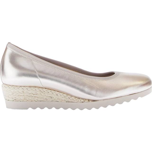 Gabor Epworth Wide Fit Metallic Leather Wedge Courts, Pewter