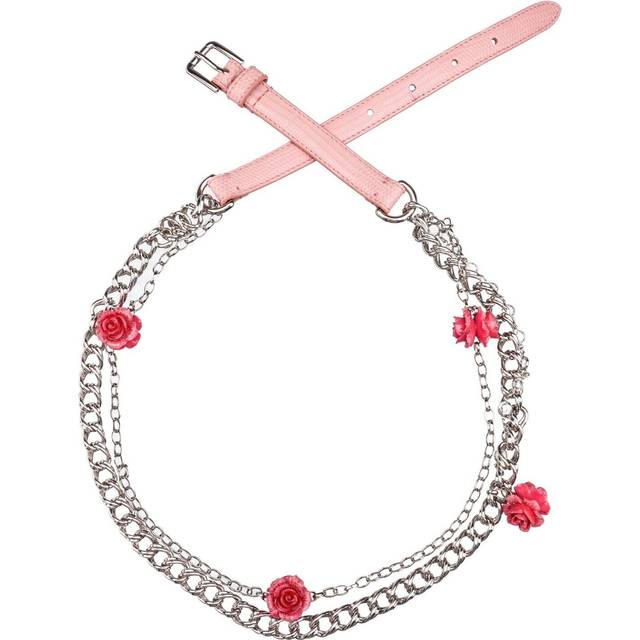 Pink Embelished Roses Textured Leather Belt - IT40|S
