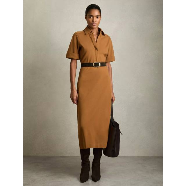 Reiss Astrid Jersey Collared Bodycon Dress, Mustard