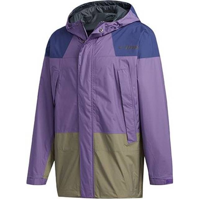 adidas Terrex Xplr Rain 2.5 J Outdoor Sports waterproof Colorblock Hooded Jacket Purple FN0832 - XL