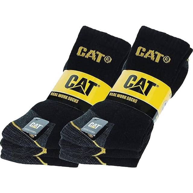 (6-11, Black) 6 Pairs of CAT Caterpillar Mens Adults Heavy Duty Industrial Workwear Socks