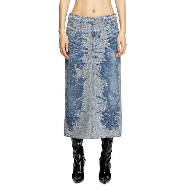 Diesel - Jupe midi en denim jacquard effet vieilli - Jupes - Femme - Bleu - 27