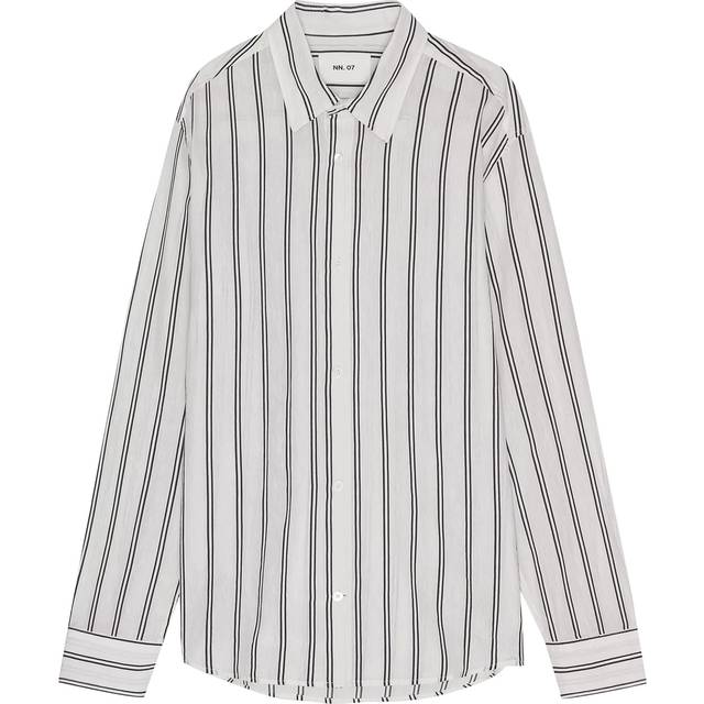 NN.07 Freddy Cotton Blend Regular Fit Stripe Shirt, Black Stripe