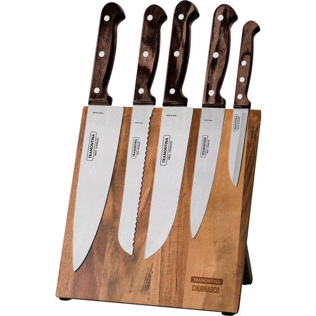 Tramontina Churrasco Stainless Steel Kitchen Knife Set with Wooden Stand, 6 Piece