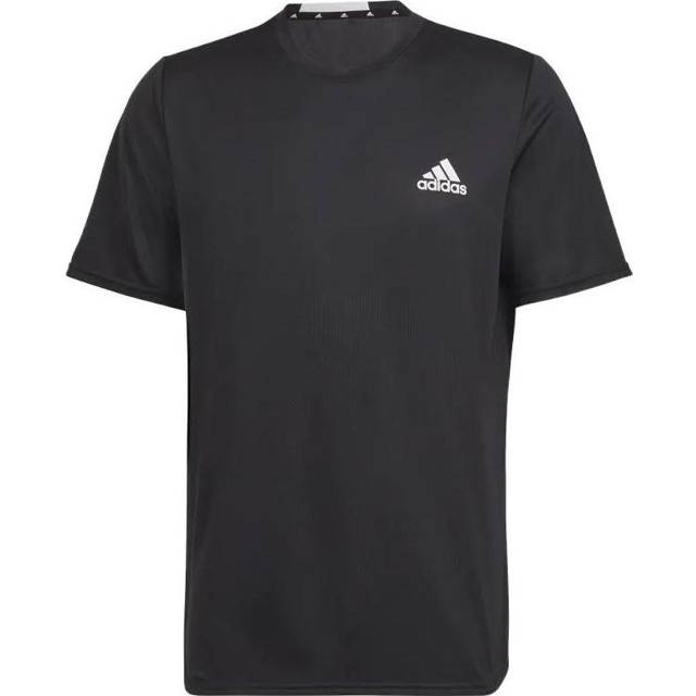 Men's adidas Solid Color Loose Sports Gym Short Sleeve Black T-Shirt HF7214