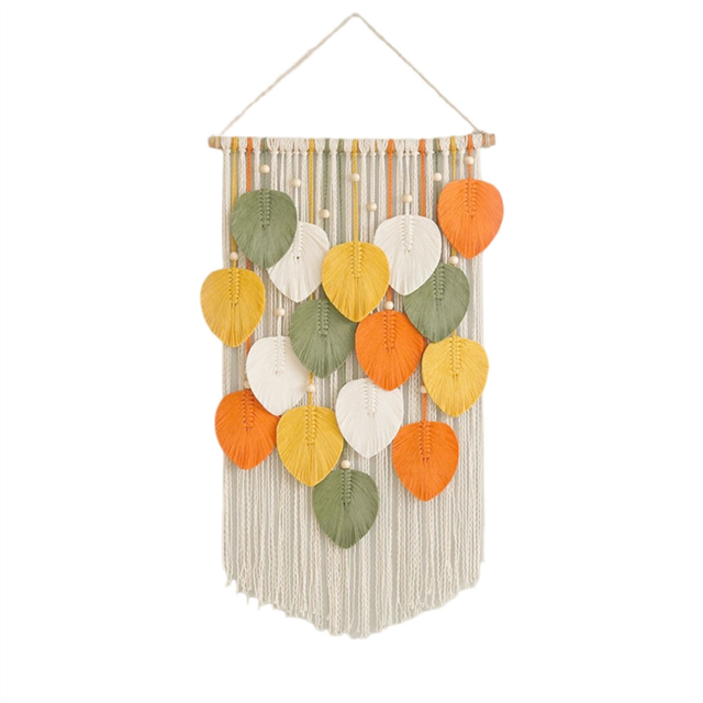 Macrame Tapestry Wall Hanging - Hand Woven Boho Fall Leaves Decor, for Bedroom Living Room Dorm