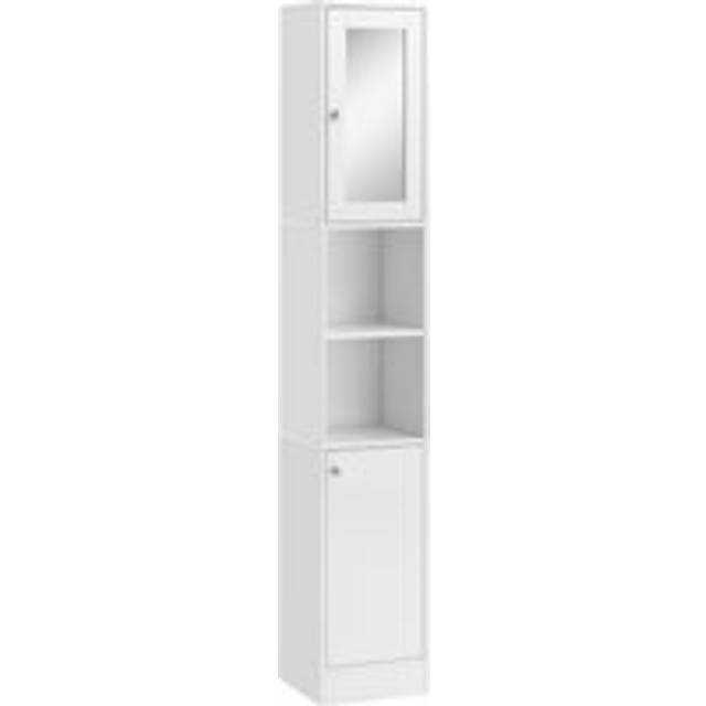 kleankin Bathroom Floor Cabinet Narrow Storage Cabinet with Mirror Adjustable Shelves
