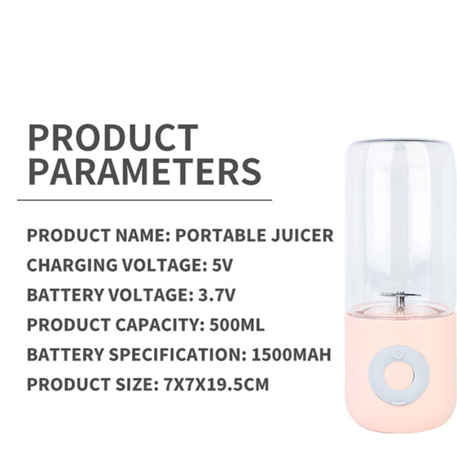 Portable Blender Electric USB Mixer Juicer Machine Mini Food Smoothie Handheld Personal Fruit Squeezer 500ML, B
