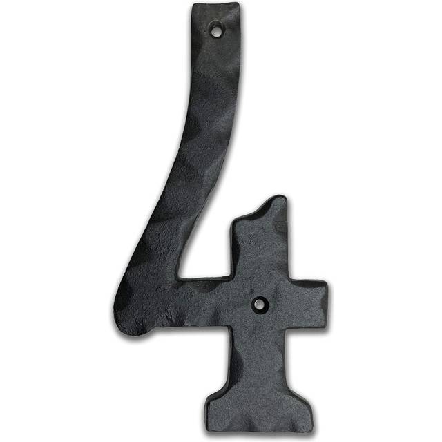NACH House Numbers for Outside  6 inch Black Address Numbers for House - Number 4 - Rustic Numbers for Outside with Mounting Hardware
