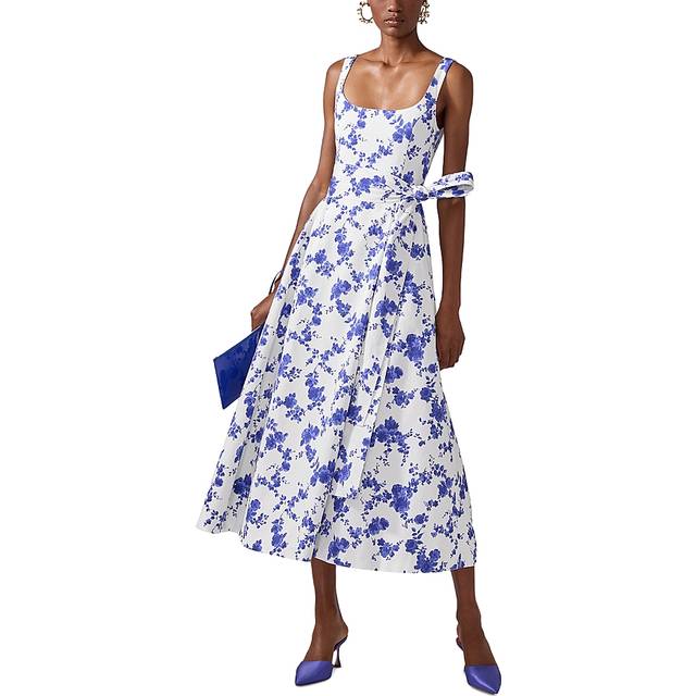 Floral Scoop Neck Midi Dress with Sash - WHITE MULTI - 6
