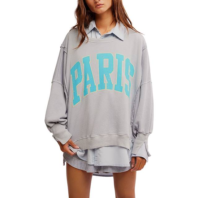 FREE PEOPLE Graphic Camden Paris Sweatshirt - Light Grey, Light Grey, Size Xs, Women - XS
