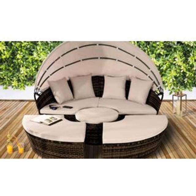 Rattan 160cm Sun Island Sofa Daybed Set With Canopy With Protective Cover - Brown - One Size