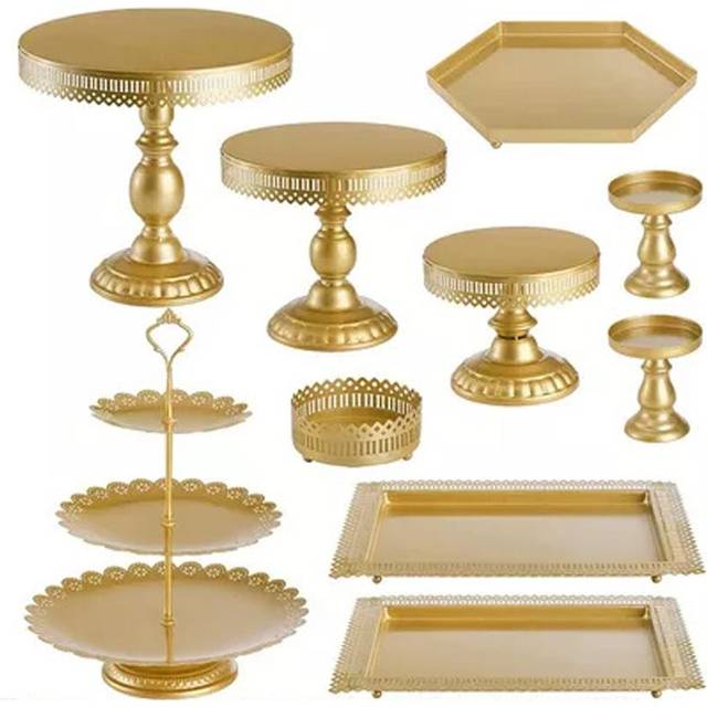 10-Piece Cake Stand Metal Dessert Table Cupcake Holder Cake Serving Tray Display Tower for Wedding gold