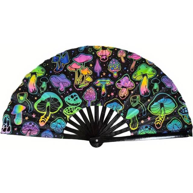 (54) 33cm Large Folding Hand Rave Fan, Gradient Colorful Reflective Foldable Fan