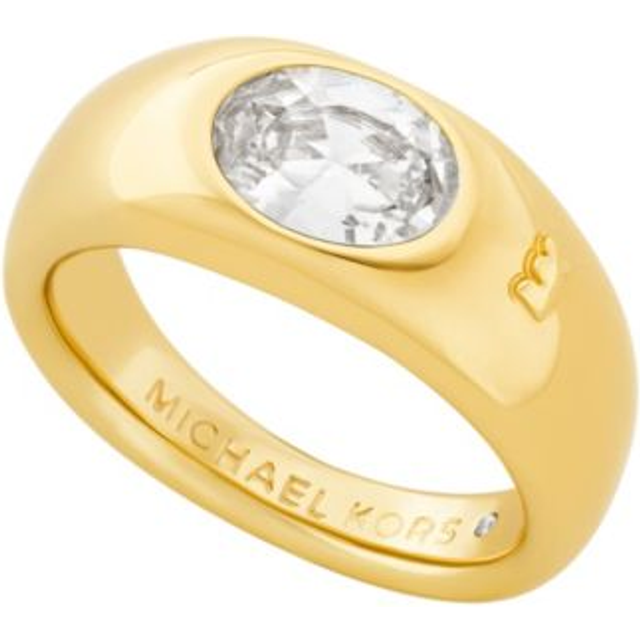 MK Precious Metal-Plated Cubic Zirconia Signet Ring - Gold - Michael Kors