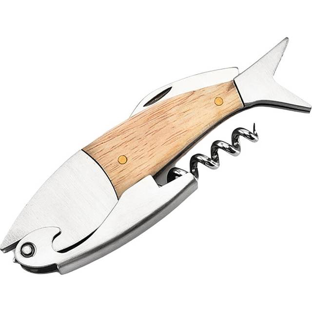 Fish-Shaped Wine Bottle Opener with Wooden Handle, Metal Opener, Portable Gift