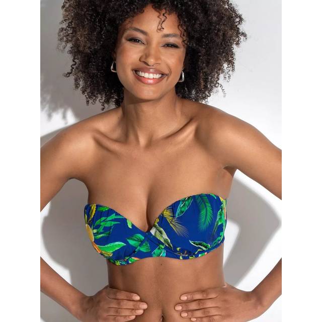 Pour Moi Santa Cruz Strapless Lightly Padded Underwired Bikini Top, Blue/Multi