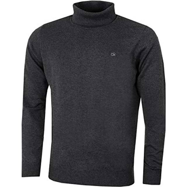 (L, Charcoal) Calvin Klein Mens 2021 CK Roll Neck Rib Knit Warm Durable Sweater
