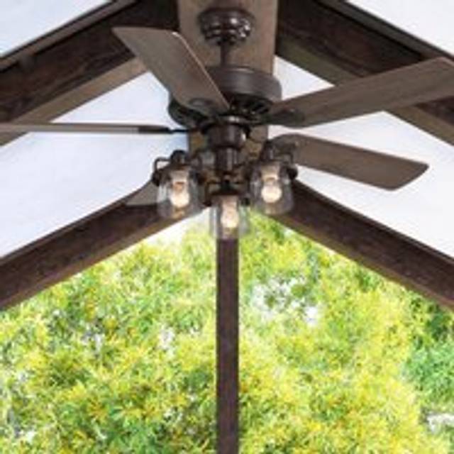 5 wood-textured-Blade Ceiling Fan Light with Remote