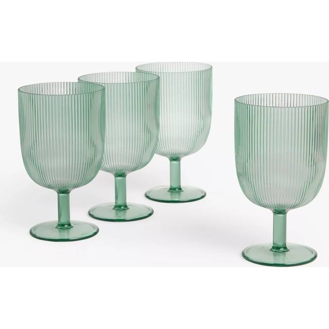 John Lewis Ribbed Recycled Plastic Picnic Wine Glasses, Set of 4, 500ml, Aqua