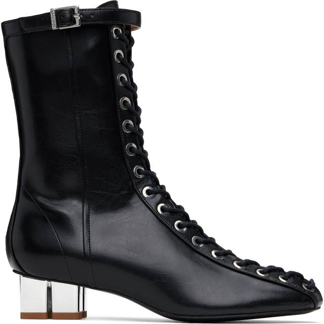 GANNI Black Oleatex Eyelets Lace-Up Ankle Boots - 099 Black - IT 37
