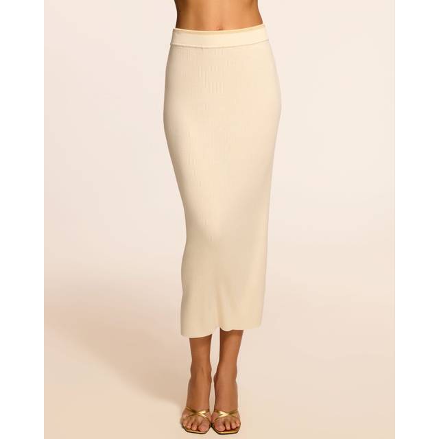 Marcella Ribbed Knit Midi Skirt in Ivory - IVORY - L