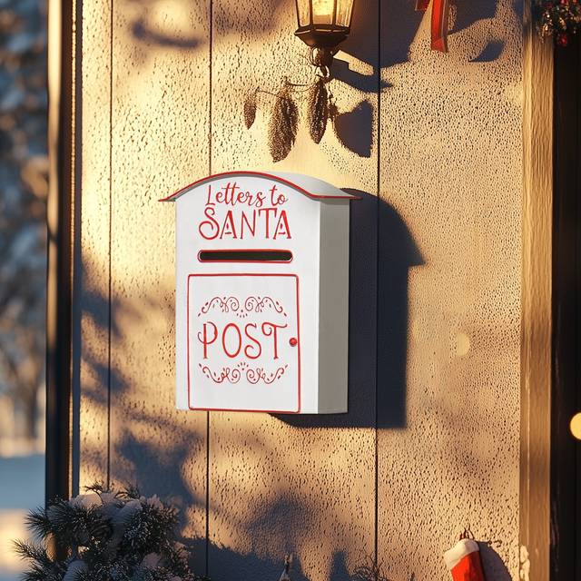 HOMCOM Christmas Post Box, Letters to Santa Mailbox, Wall Mounted Postbox, Christmas Decoration for Indoor and Outdoor, White Aosom UK