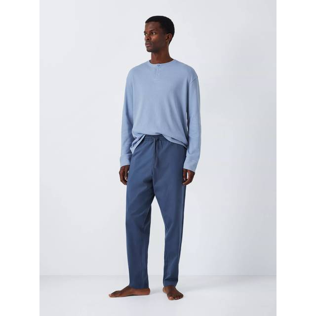 John Lewis Waffle Long Sleeve Henley Pyjama Set, Blue Mid
