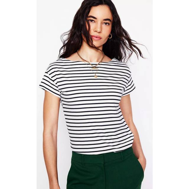 Boden Stripe Super Soft Boat Neck T-Shirt, Ivorynavy