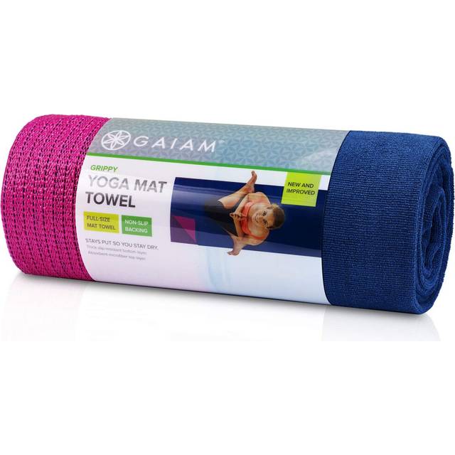 Gaiam Grippy Non Slip Yoga Mat Towel - Fast Drying Towel - Ideal for Hot Yoga - Microfiber and Machine Washable - Grip Backing - Vivid Blue/Fuchsia -