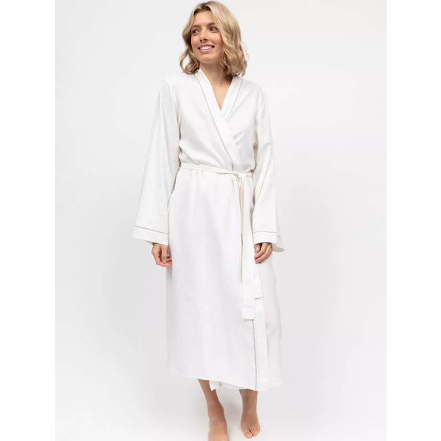 Cyberjammies Linen Blend Long Dressing Gown, White