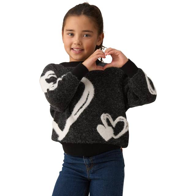 Angel & Rocket Kids' Black Heart Jumper, Black/White