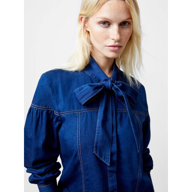 French Connection Zaves Chambray Tie Neck Shirt, Clean Indigo Denim