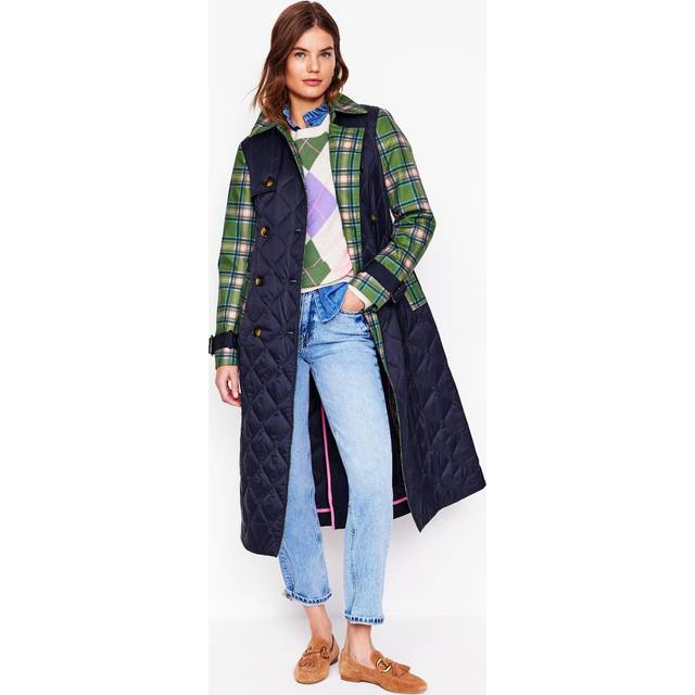 Boden Quilted Belted Trench Coat, Navy