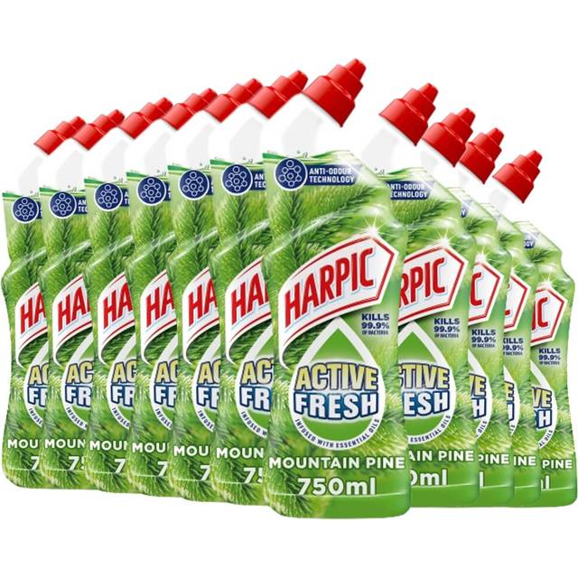 Harpic Active Fresh Toilet Cleaning Gel, Mountain Pine, Pack 12 x 750 ml, Infused with Essential Oils, Kills 99.9% of Bacteria, Toilet Cleaner