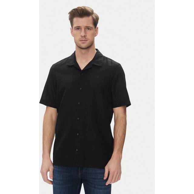 Calvin Klein Linen Cotton Blend Regular Fit Cuban Collar Shirt