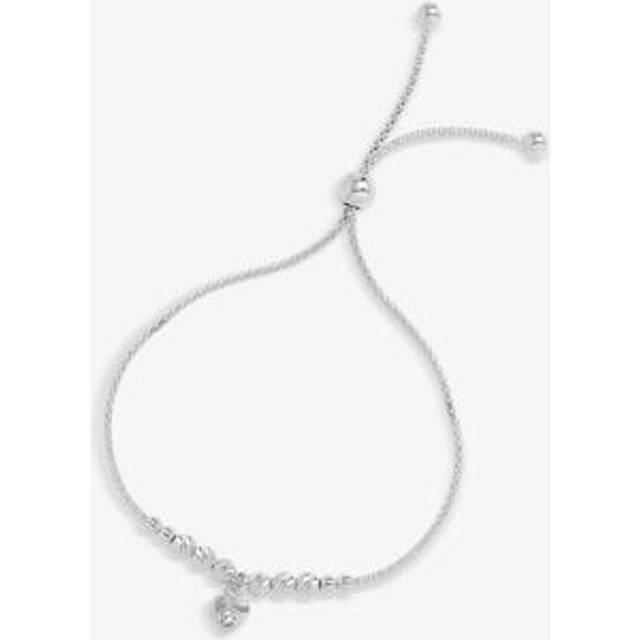 Sterling Silver 925 Polished Textured Heart Bracelet - One Size