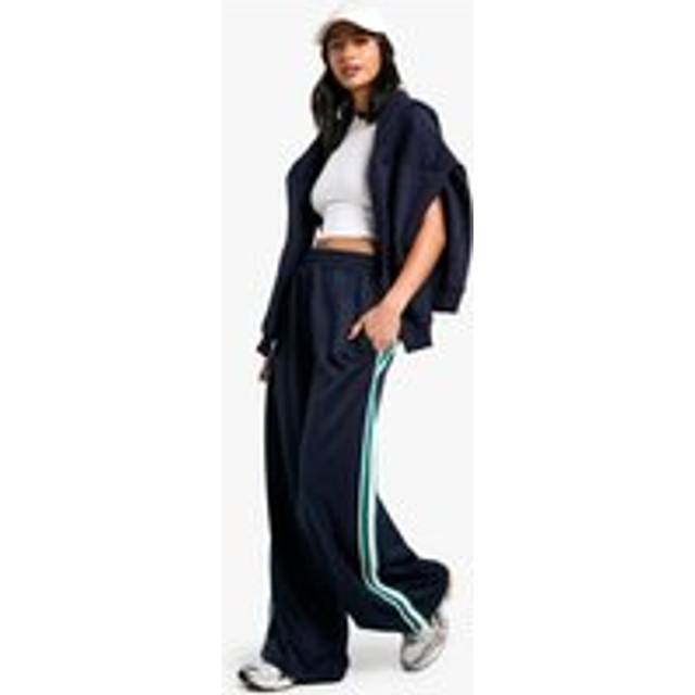 Womens Petite Tricot Side Stripe Tape Wide Leg Joggers - Navy - L, Navy